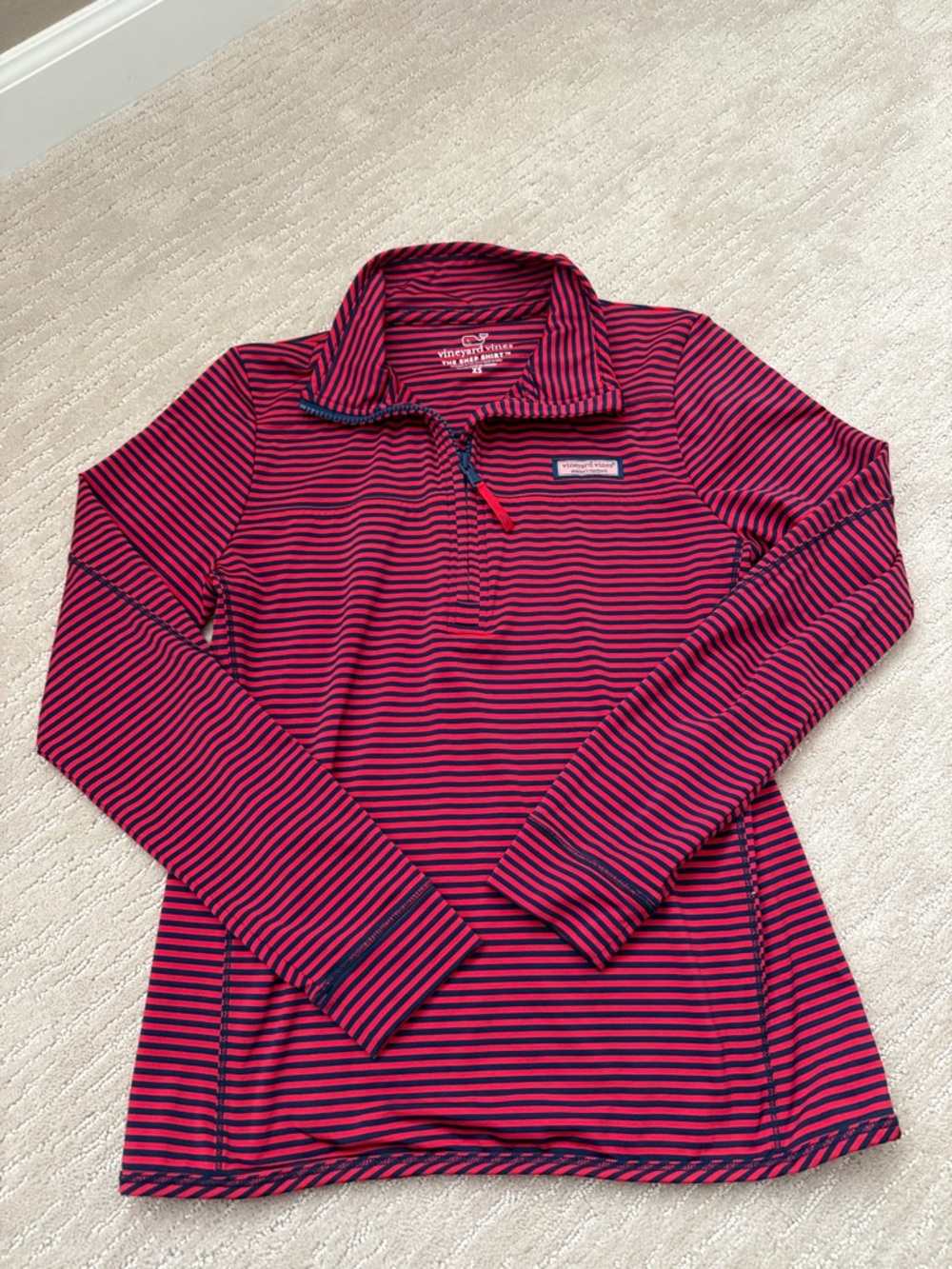 Vineyard Vines Red & Navy Striped 1/4 Zip Pullover